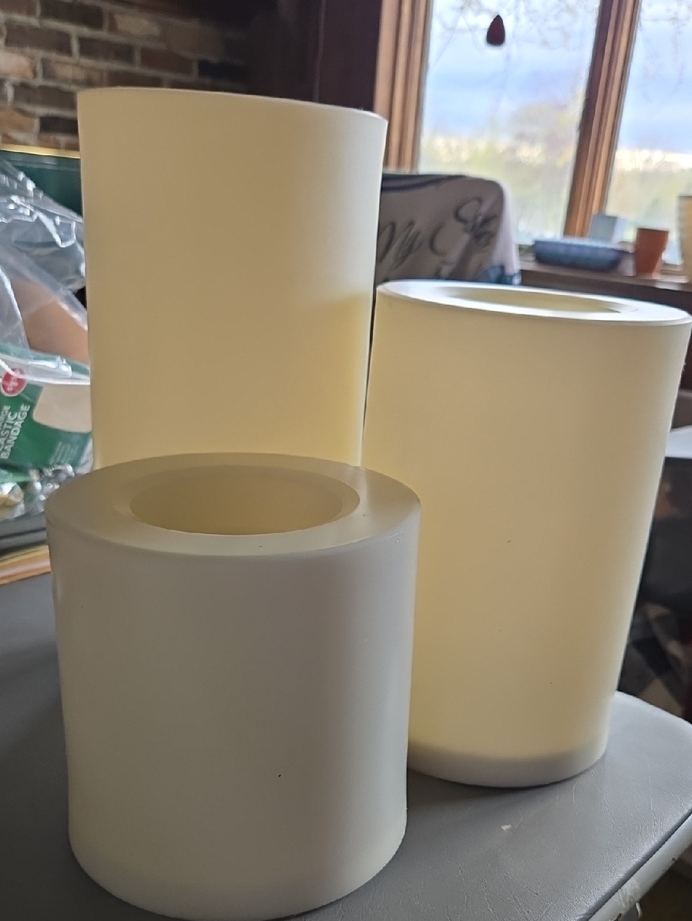 PartyLite Cream Light Illusions Color Changing Outdoor LED Pillar Candle Trio